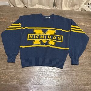 Cliff Engle Michigan Wolverines Knit Sweater Navy Blue Adult Size Large Vtg 1984